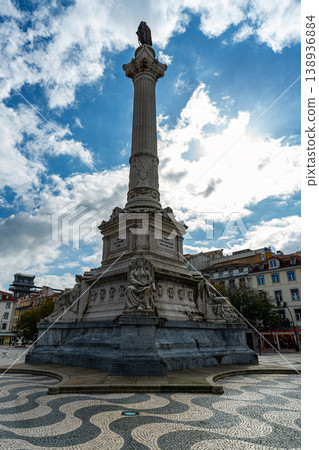 Rossio Square Lisbon With Dom Pedro IV Column And Cobblestone Pattern Rossio Square Lisbon With Dom Pedro IV Column And Cobblestone Pattern 138936884