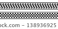 Set of borders, separators or dividers with checkered print. Tapes with rally flag, chess board, taxi or police pattern. Strips with repeated black and white squares. Vector graphic illustration 138936925
