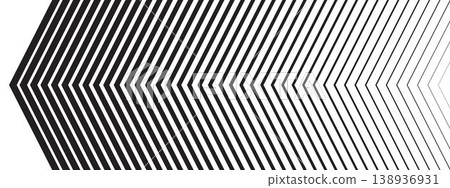 Repeated left sided chevron arrows with different thickness and fade effect. Forward, fast, speed or motion background. Abstract striped gradation print. Vector graphic illustration 138936931