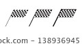 Set of slanted race flags without with checkered black and white texture. Start or finish signals on sport car competitions. Classic rally, karting or motocross props. Vector graphic illustration 138936945