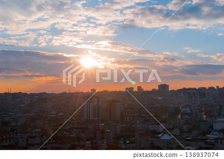 Dramatic sunset sky with the setting sun over the city, Istanbul Dramatic sunset sky with the setting sun over the city, Istanbul 138937074