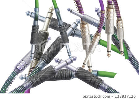 Electric cables with jacks.Connection electric guitar,sound equipment Electric cables with jacks.Connection electric guitar,sound equipment 138937126