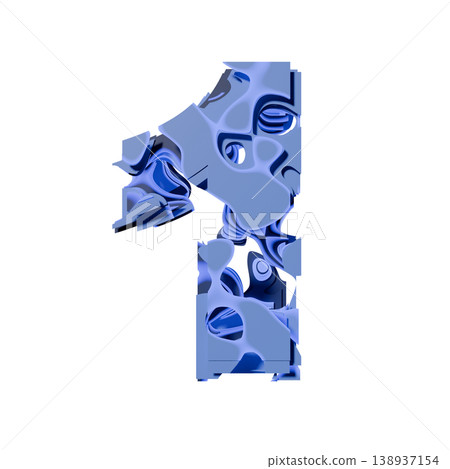 Blue organic layered holes font Number 1 ONE 3D Blue organic layered holes font Number 1 ONE 3D 138937154