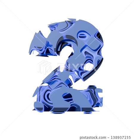 Blue organic layered holes font Number 2 TWO 3D 138937155