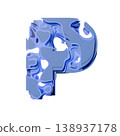 Blue organic layered holes font Letter P 3D 138937178