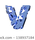 Blue organic layered holes font Letter V 3D 138937184