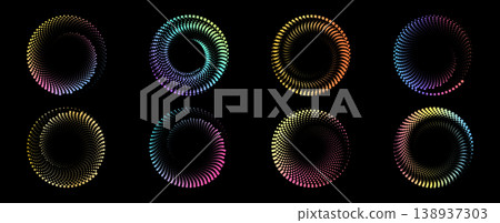 Abstract spiral pattern with vibrant rainbow gradients and dynamic circular motion. Modern geometric design with neon dots creating mesmerizing radial spiral effect. Abstract spiral pattern with vibrant rainbow gradients and dynamic circular motion. Modern geometric design with neon dots creating mesmerizing radial spiral effect. 138937303