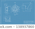 Mechanical engineering drawings on blue background. Cutting tools, milling cutter. Technical Design. Cover. Blueprint. Horizontal seamless pattern. Vector illustration. 138937860