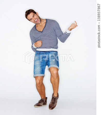 Portrait, crazy and a man with air guitar for music, rock or acting as a musician. Cool, fun and a guy, person or artist playing an instrument with imagination for a concert on a white background Portrait, crazy and a man with air guitar for music, rock or acting as a musician. Cool, fun and a guy, person or artist playing an instrument with imagination for a concert on a white background 138937867