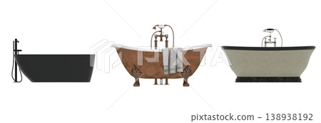 bathtub isolated on a transparent background, 3D illustration, and a CG render bathtub isolated on a transparent background, 3D illustration, and a CG render 138938192