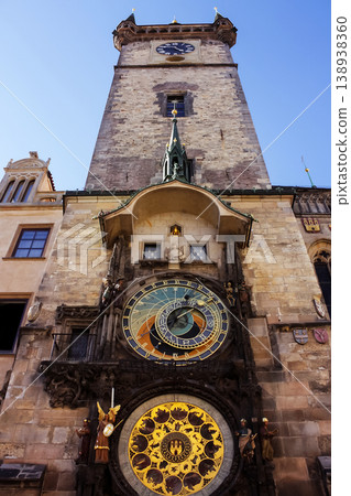 Prague Astronomical Clock, medieval astronomical clock, on the southern wall of Old Town City Hall in the Old Town Square, Prague, Czech Republic Prague Astronomical Clock, medieval astronomical clock, on the southern wall of Old Town City Hall in the Old Town Square, Prague, Czech Republic 138938360