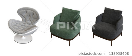 armchair isolate on a transparent background, comfortable furniture for home interior, 3D illustration, cg render armchair isolate on a transparent background, comfortable furniture for home interior, 3D illustration, cg render 138938408