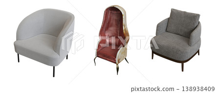 armchair isolate on a transparent background, comfortable furniture for home interior, 3D illustration, cg render armchair isolate on a transparent background, comfortable furniture for home interior, 3D illustration, cg render 138938409