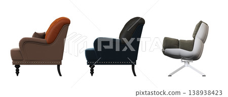 armchair isolate on a transparent background, comfortable furniture for home interior, 3D illustration, cg render armchair isolate on a transparent background, comfortable furniture for home interior, 3D illustration, cg render 138938423