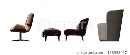 armchair isolate on a transparent background, comfortable furniture for home interior, 3D illustration, cg render armchair isolate on a transparent background, comfortable furniture for home interior, 3D illustration, cg render 138938437