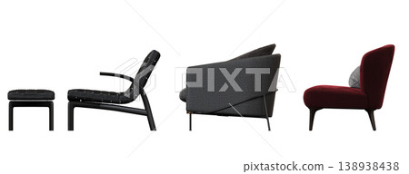armchair isolate on a transparent background, comfortable furniture for home interior, 3D illustration, cg render 138938438