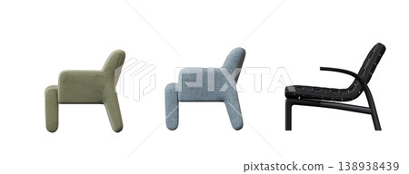 armchair isolate on a transparent background, comfortable furniture for home interior, 3D illustration, cg render armchair isolate on a transparent background, comfortable furniture for home interior, 3D illustration, cg render 138938439