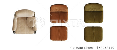 armchair isolate on a transparent background, comfortable furniture for home interior, 3D illustration, cg render armchair isolate on a transparent background, comfortable furniture for home interior, 3D illustration, cg render 138938449