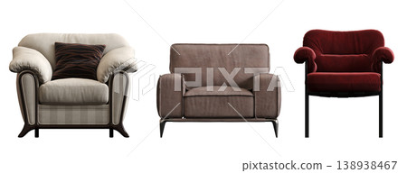 armchair isolate on a transparent background, comfortable furniture for home interior, 3D illustration, cg render armchair isolate on a transparent background, comfortable furniture for home interior, 3D illustration, cg render 138938467