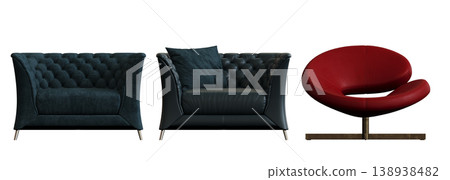 armchair isolate on a transparent background, comfortable furniture for home interior, 3D illustration, cg render armchair isolate on a transparent background, comfortable furniture for home interior, 3D illustration, cg render 138938482
