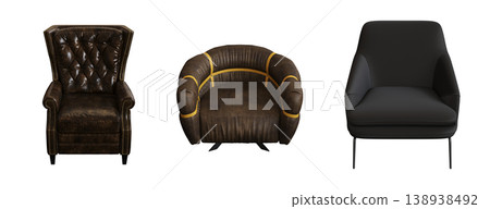 armchair isolate on a transparent background, comfortable furniture for home interior, 3D illustration, cg render armchair isolate on a transparent background, comfortable furniture for home interior, 3D illustration, cg render 138938492