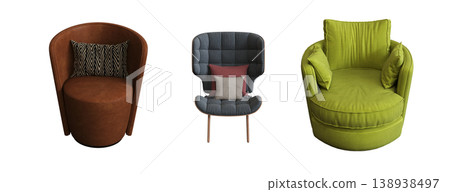 armchair isolate on a transparent background, comfortable furniture for home interior, 3D illustration, cg render armchair isolate on a transparent background, comfortable furniture for home interior, 3D illustration, cg render 138938497