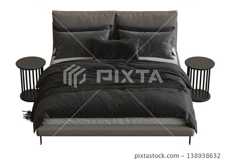 bed isolate on a transparent background, interior furniture, 3D illustration, cg render 138938632