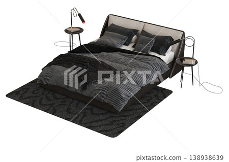 bed isolate on a transparent background, interior furniture, 3D illustration, cg render 138938639