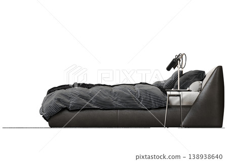 bed isolate on a transparent background, interior furniture, 3D illustration, cg render 138938640