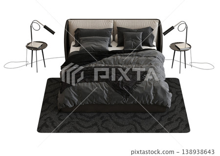 bed isolate on a transparent background, interior furniture, 3D illustration, cg render 138938643