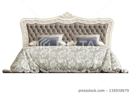 bed isolate on a transparent background, interior furniture, 3D illustration, cg render 138938679