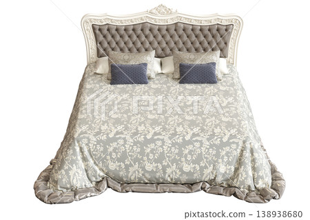 bed isolate on a transparent background, interior furniture, 3D illustration, cg render 138938680