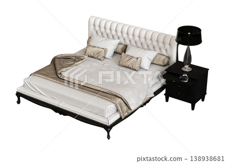 bed isolate on a transparent background, interior furniture, 3D illustration, cg render 138938681
