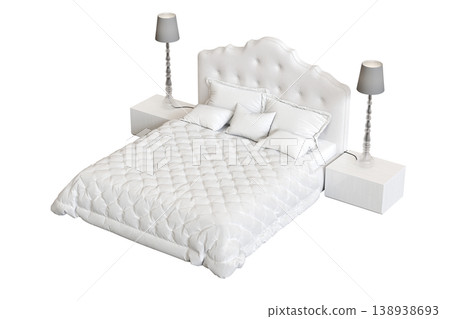 bed isolate on a transparent background, interior furniture, 3D illustration, cg render bed isolate on a transparent background, interior furniture, 3D illustration, cg render 138938693