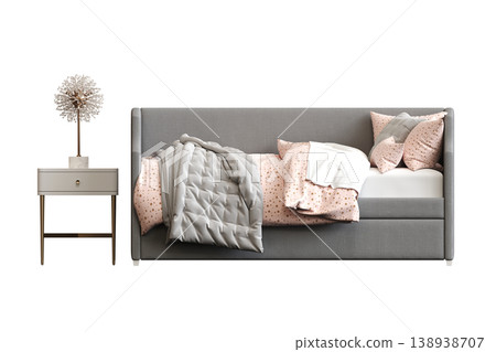 bed isolate on a transparent background, interior furniture, 3D illustration, cg render bed isolate on a transparent background, interior furniture, 3D illustration, cg render 138938707