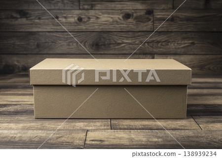 Creative cardboard box resting on wooden surface with soft studio light Generative AI 138939234