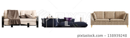 comfortable soft sofa isolated on transparent background, interior furniture, 3D illustration, cg render 138939248