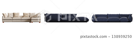 comfortable soft sofa isolated on transparent background, interior furniture, 3D illustration, cg render 138939250