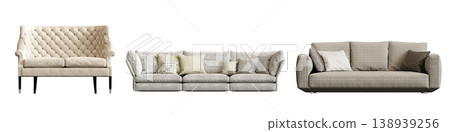 comfortable soft sofa isolated on transparent background, interior furniture, 3D illustration, cg render 138939256