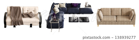 comfortable soft sofa isolated on transparent background, interior furniture, 3D illustration, cg render 138939277