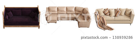 comfortable soft sofa isolated on transparent background, interior furniture, 3D illustration, cg render 138939286