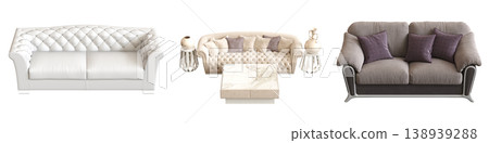 comfortable soft sofa isolated on transparent background, interior furniture, 3D illustration, cg render 138939288