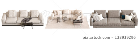 comfortable soft sofa isolated on transparent background, interior furniture, 3D illustration, cg render 138939296