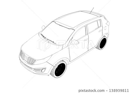 car outline drawing, sketch, contour image 138939811