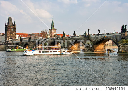 Scenic view of the Prague Old Town pier architecture. Seen from Charles Bridge over Vltava river in Prague, Czechia. Scenic view of the Prague Old Town pier architecture. Seen from Charles Bridge over Vltava river in Prague, Czechia. 138940164