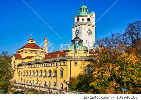 The Muellersches Volksbad in Munich, Germany is located at the river Isar The Muellersches Volksbad in Munich, Germany is located at the river Isar 138940168