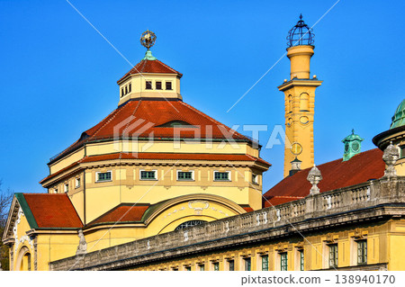 The Muellersches Volksbad in Munich, Germany is located at the river Isar The Muellersches Volksbad in Munich, Germany is located at the river Isar 138940170