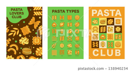 Italian pasta posters banners and patterns set, food designs, spaghetti, penne, fusilli, ravioli, menu templates Italian pasta posters banners and patterns set, food designs, spaghetti, penne, fusilli, ravioli, menu templates 138940234