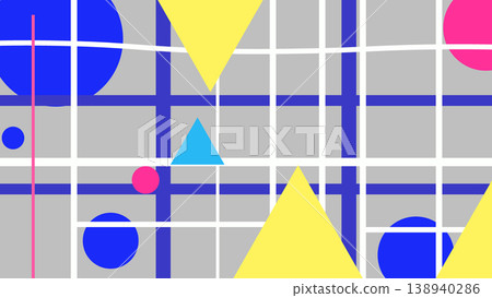 Abstract geometric pattern with grid background and colorful shapes, geometric Abstract geometric pattern with grid background and colorful shapes, geometric 138940286