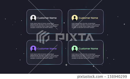 Business team profile interface cards with user icons and text placeholders 138940299